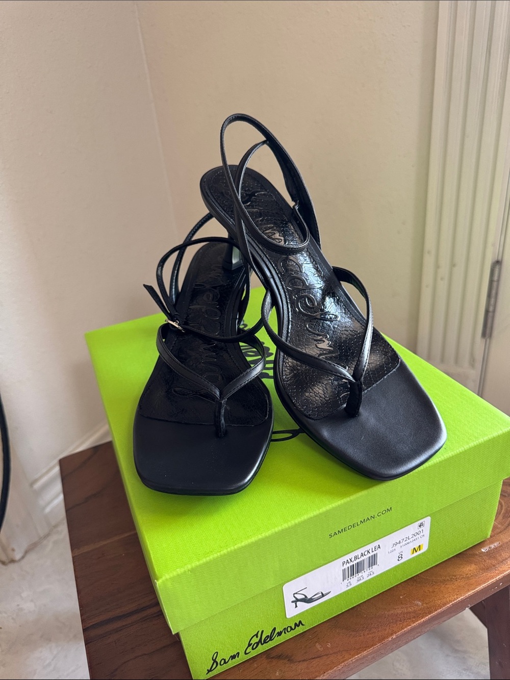 Sam Edelman Black Strappy Square-Toe Slingback Heels